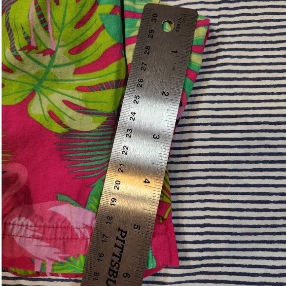 Massive $65 Large Pink Green Flamingo Tropical Stretch Waist Cotton Shorts - Picture 5 of 10